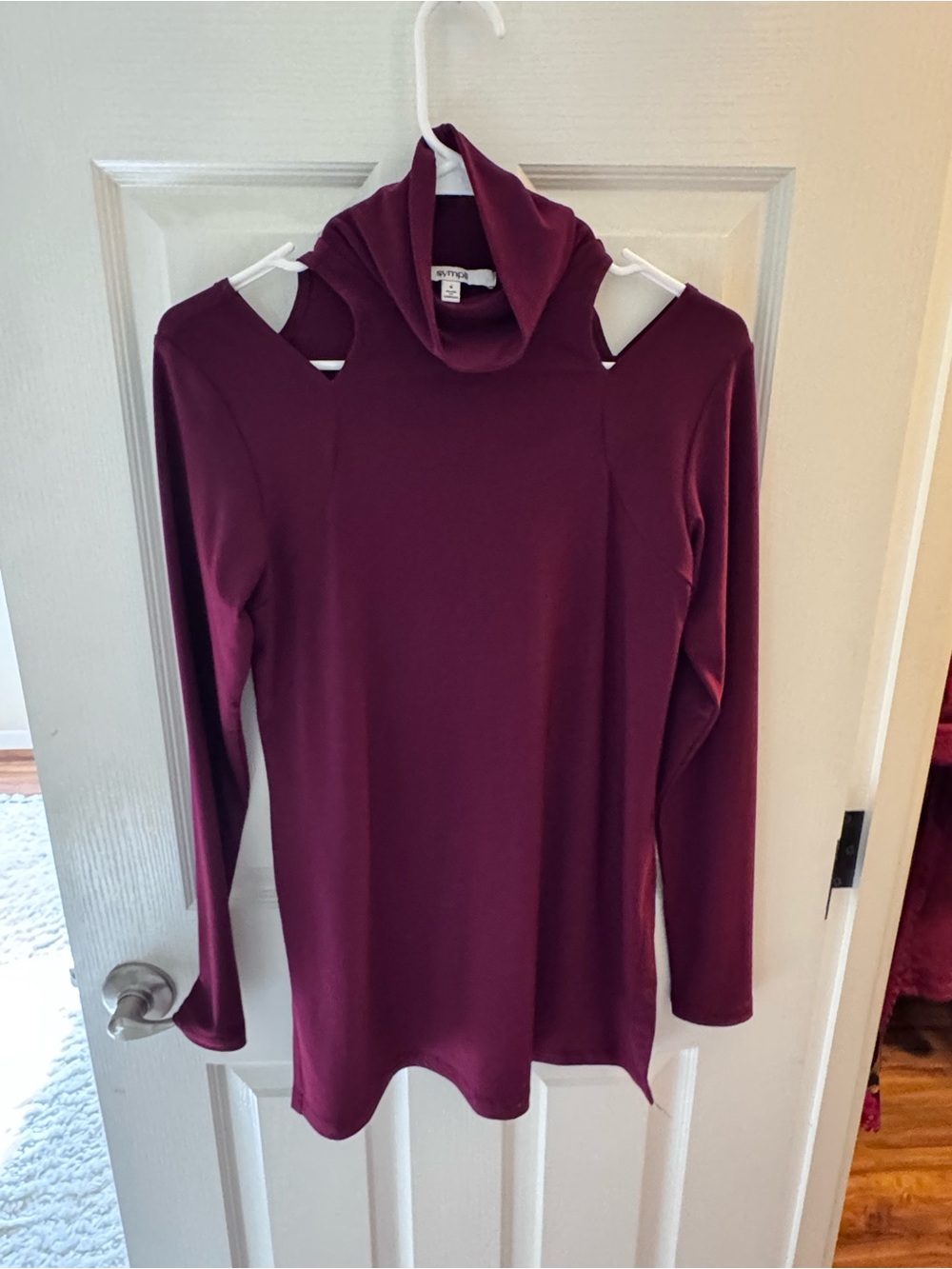 Sympli Burgundy Long Sleeve Cold-Shoulder Turtleneck Top